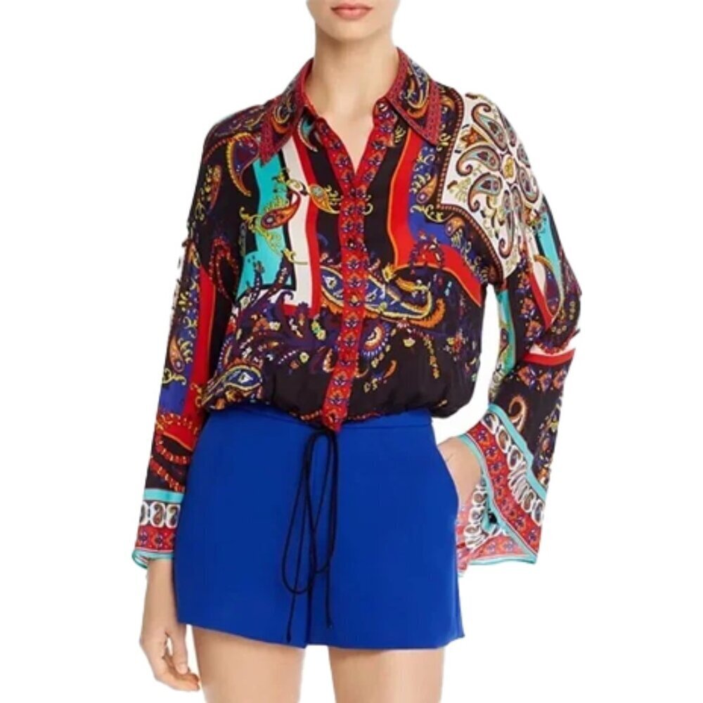 🆕 🔥 ALICE + OLIVIA Larken Paisley Cropped Blouse - Multi SIZE XS - NWOT
